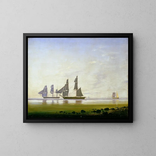 A Calm Morning at Sea - Anton Melbye — framed artwork on a wall