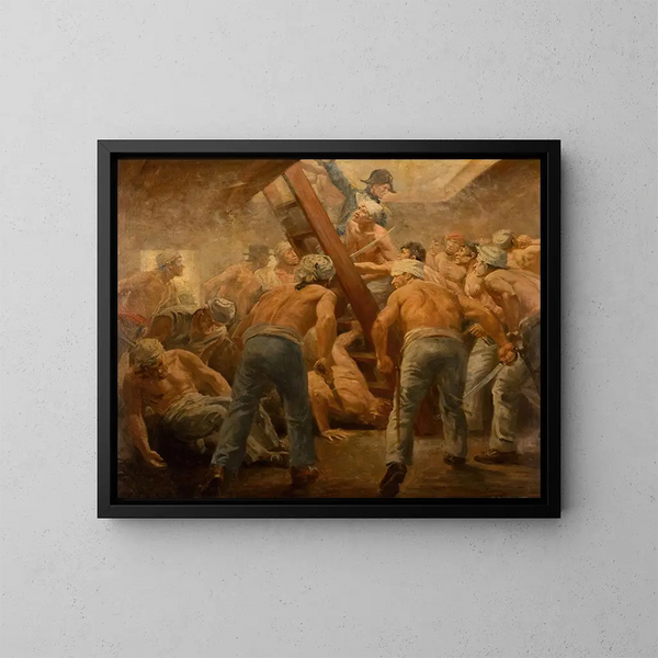 La pelea bajo el puente - Anton Otto Fischer — cuadro enmarcado en la pared