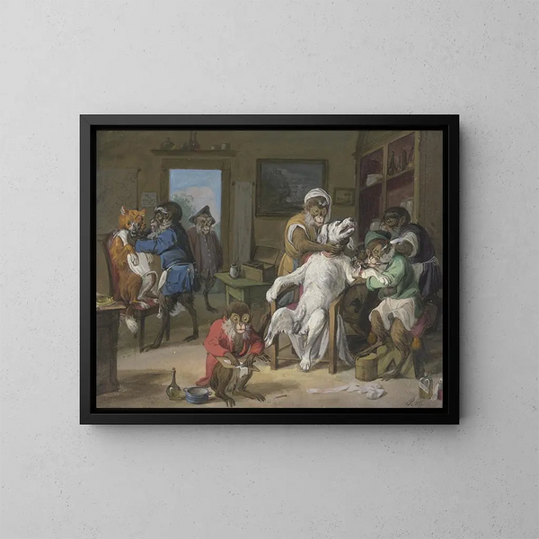 Barbier, mono afilando perros - Anton Radl — cuadro enmarcado en la pared