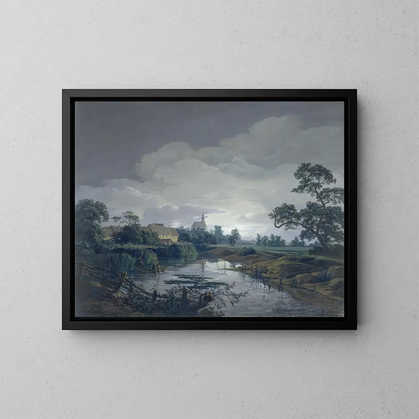 El molino en Eschersheim a la luz de la luna - Anton Radl — cuadro enmarcado en la pared
