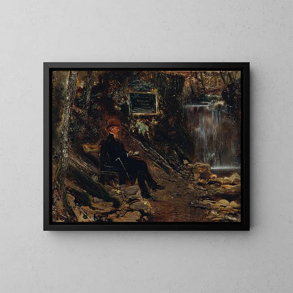 L'écrivain Hermann Rollett au bord de la cascade - Anton Romako — cuadro enmarcado en la pared