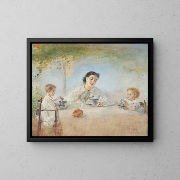 La familia del artista en el desayuno - Anton Romako — cuadro enmarcado en la pared