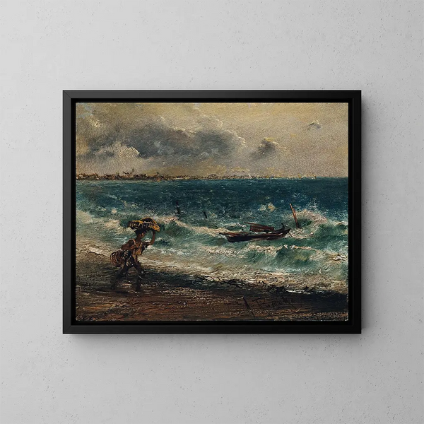 Niño pescador en la playa - Anton Romako — cuadro enmarcado en la pared