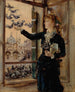 Girl feeding pigeons at a window overlooking Piazza San Marco - Anton Romako — artwork view