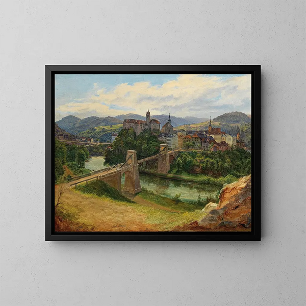 Vista de la ciudad de Loket en la República Checa Elbogen an der Eger - Anton Schiffer — cuadro enmarcado en la pared