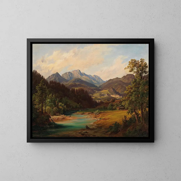 Paisaje con monasterio - Anton Schiffer — cuadro enmarcado en la pared