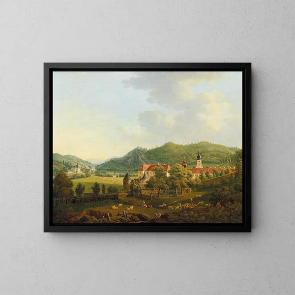 Paisaje abierto con monasterio - Anton Schiffer — cuadro enmarcado en la pared