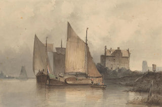 Antonie Waldorp - Riviergezicht met een zeilschip.webp