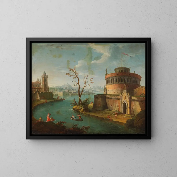 Un paisaje fluvial caprichoso a la italiana - Antonio Joli — cuadro enmarcado en la pared