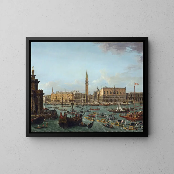 Procesión de góndolas en el bacino de San Marco, Venecia - Antonio Joli — cuadro enmarcado en la pared