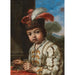 a half-length boy holding grapes with a landscape beyond - Antonio Mercurio Amorosi — framed artwork on a wall