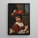 A half-length girl holding a bird with a cat in the foreground - Antonio Mercurio Amorosi — framed artwork on a wall