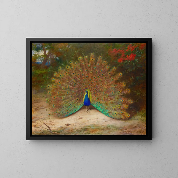 Pavo real y mariposa pavo real - Archibald Thorburn — cuadro enmarcado en la pared
