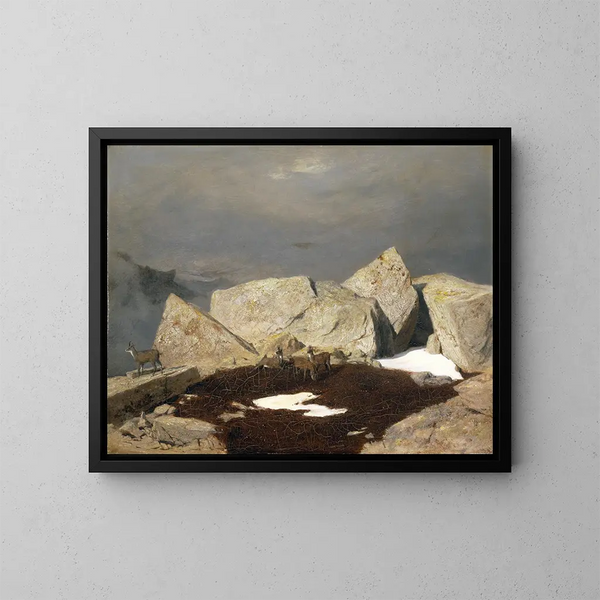 Paisaje de alta montaña con rebeco - Arnold Böcklin — cuadro enmarcado en la pared