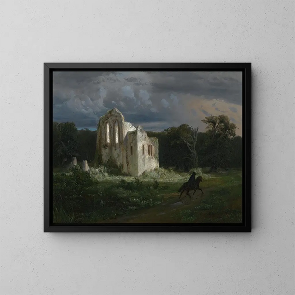 Paisaje nocturno con ruina - Arnold Böcklin — cuadro enmarcado en la pared