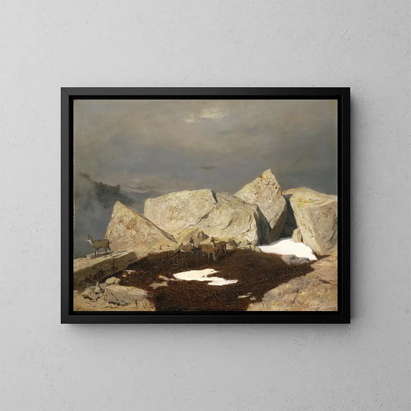 Paisaje de montaña con gamo - Arnold Böcklin — cuadro enmarcado en la pared