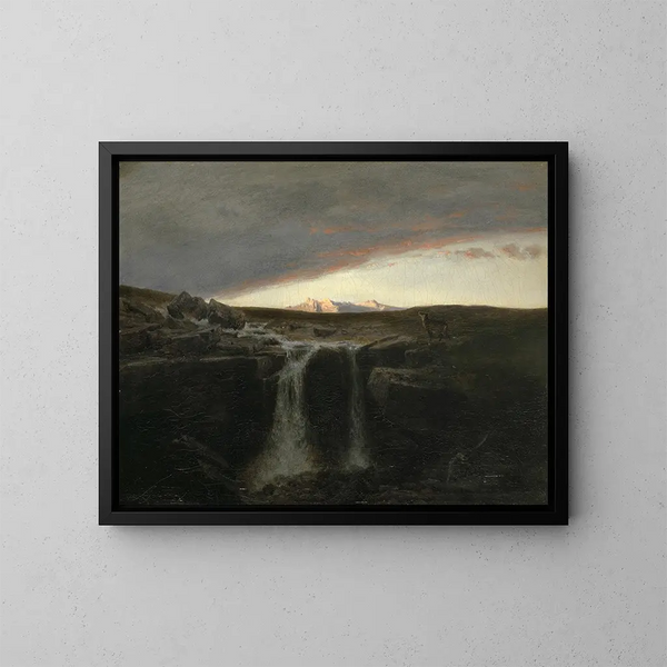 Paisaje de montaña con cascada - Arnold Böcklin — cuadro enmarcado en la pared