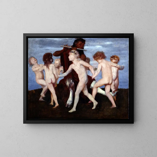Pan en danza con niños - Arnold Böcklin — cuadro enmarcado en la pared