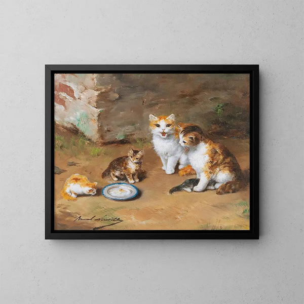 Family of Cats - Arthur Alfred Brunel de Neuville — framed artwork on a wall