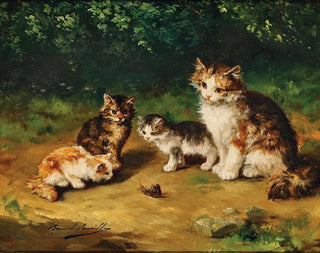 ArthurAlfred Brunel de Neuville - Curious kittens with snail.webp