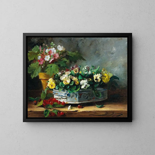 Thoughts and primroses - Arthur Alfred Brunel de Neuville — framed artwork on a wall