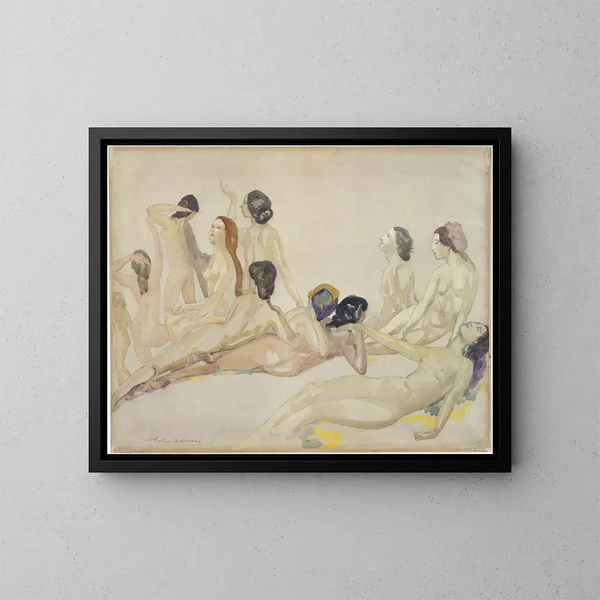 Once desnudos - Arthur Bowen Davies — cuadro enmarcado en la pared