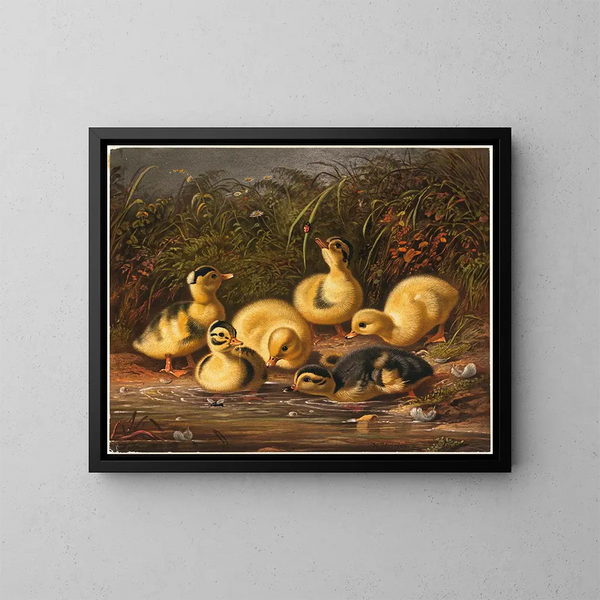 Group of Ducklings - Arthur Fitzwilliam Tait — framed artwork on a wall