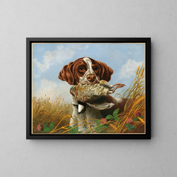 Pointer et faisan - Arthur Fitzwilliam Tait — framed artwork on a wall