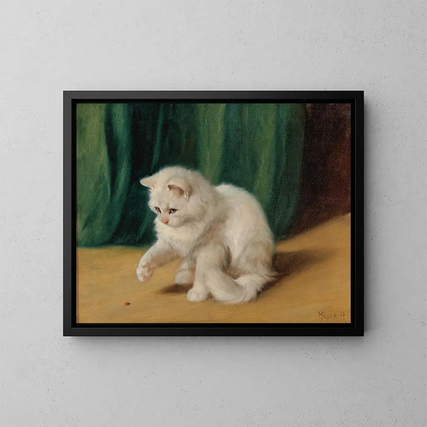 Chat con mariquita - Arthur Heyer — cuadro enmarcado en la pared