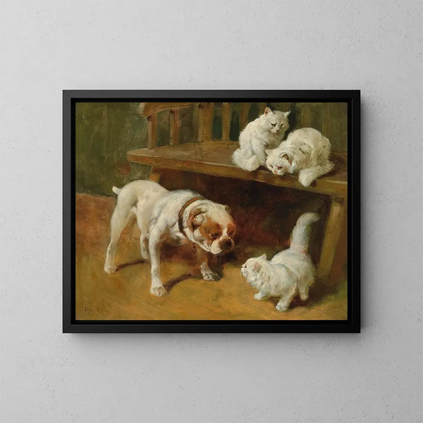 Perro y gatos - Arthur Heyer — cuadro enmarcado en la pared