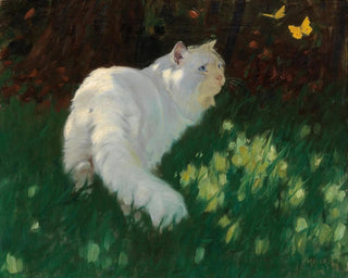 Arthur Heyer - White Cat and Butterflies.webp