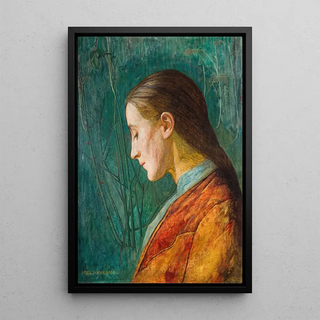 Portrait of a Thoughtful Lady - Arthur Joseph Gaskin — framed artwork on a wall