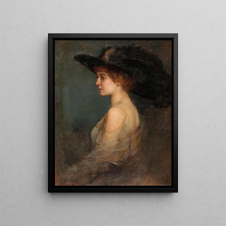 Arthur Von Ferraris - Profilportrait einer Dame mit groem federgeschmcktem Hut.webp