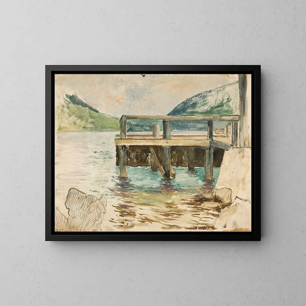 Paisaje con un muelle - Ary Ernest Renan — cuadro enmarcado en la pared