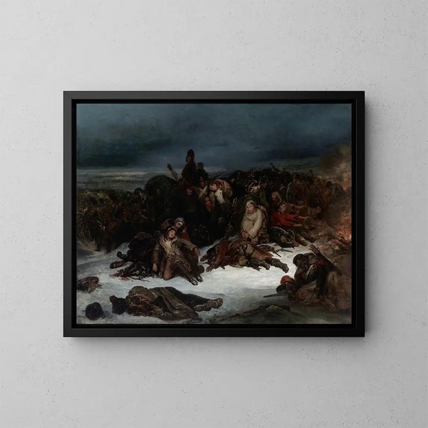 La retirada del ejército de Napoleón en Rusia en 1812 - Ary Scheffer — cuadro enmarcado en la pared