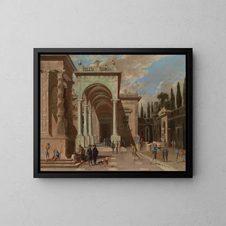 Ascanio Luciani - An Architectural Capriccio With Figures Outside A Palace.webp