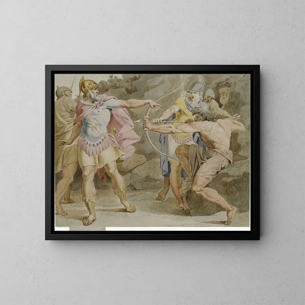 Filocetes apuntando con el arco de Hércules a Ulises - Asmus Jacob Carstens — cuadro enmarcado en la pared