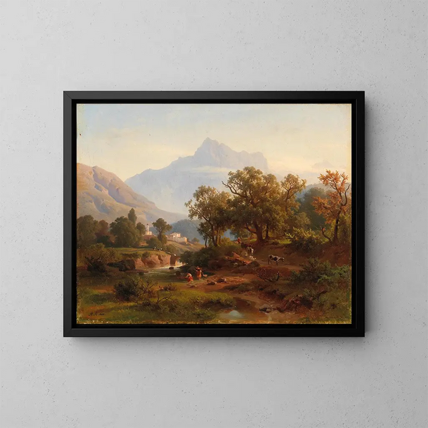 a Region in South Tyrol, morning light landscape - August Behrendsen — framed artwork on a wall