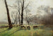 Berger con su rebaño en la luz de la tarde - August Fink — vista de la obra