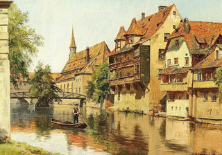 August Fischer - En mand i en bd i en tysk by.webp