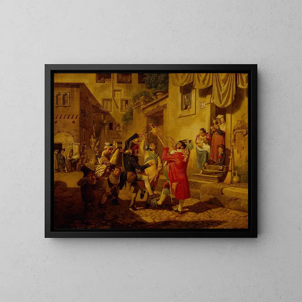 Gaieté de carnaval dans une rue romaine - August Krafft — cuadro enmarcado en la pared