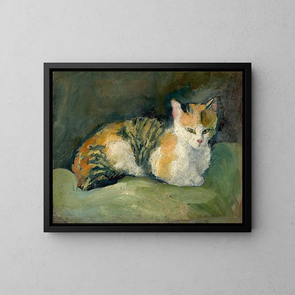 Chat sur coussin vert I - August Macke — cuadro enmarcado en la pared