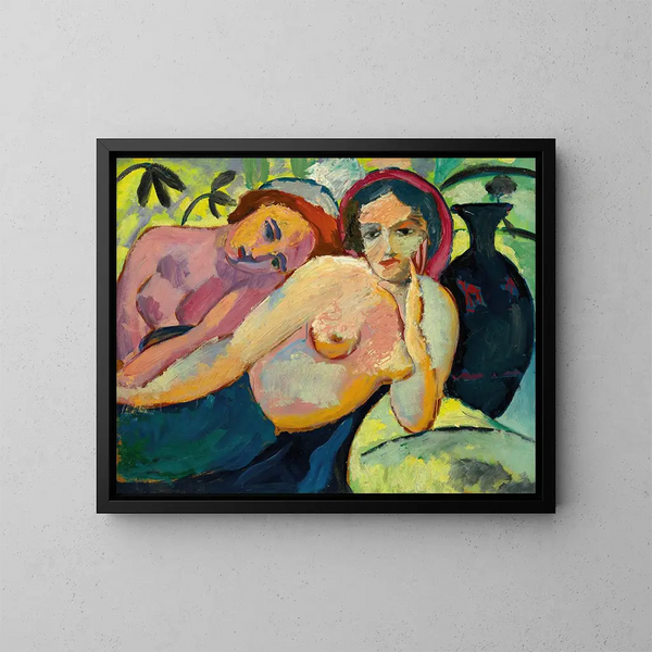 Dos chicas en un estilo oriental - August Macke — cuadro enmarcado en la pared