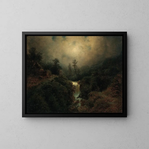 Romantic Moonlit Landscape Painting with a Traveler - August Piepenhagen — framed artwork on a wall
