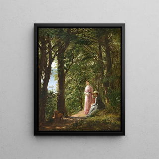 August Schitt - To kvinder og en hund p en skovsti med udsigt mod havet en sommerdag.webp