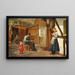 Young girl in conversation with a fisherman repairing nets in front of a house - August Schitt — framed artwork on a wall