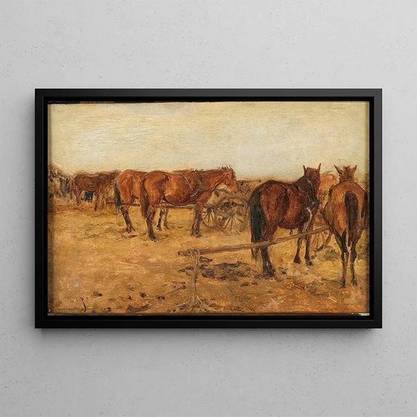 Una calesa con caballos - August von Pettenkofen — cuadro enmarcado en la pared