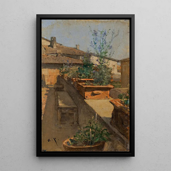Un jardín en la azotea - August von Pettenkofen — cuadro enmarcado en la pared