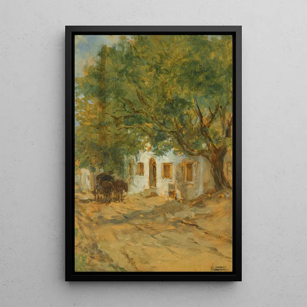 Una calle de pueblo - August von Pettenkofen — cuadro enmarcado en la pared