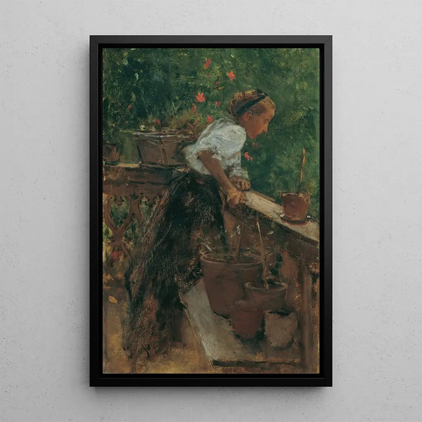 Joven campesina en el balcón - August von Pettenkofen — cuadro enmarcado en la pared